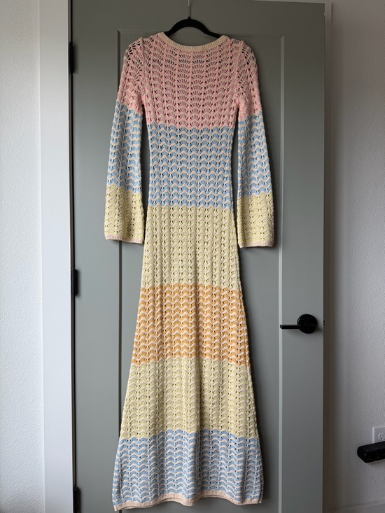 Lovers + Friends Pastel Stripe Crochet Maxi Dress — Pink, Blue, Yellow, Cream - Picture 2 of 7